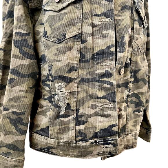 Camo Military Denim Canvas Utility Jacket Grunge Coat Women Size Large/XL USA - Picture 4 of 9